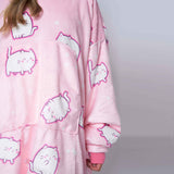 Plush Cat Pink Printed Hoodie - TheHugSnugStore