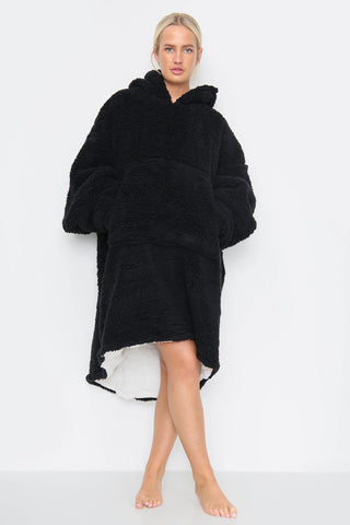 Teddy Hooded Blanket Black - TheHugSnugStore