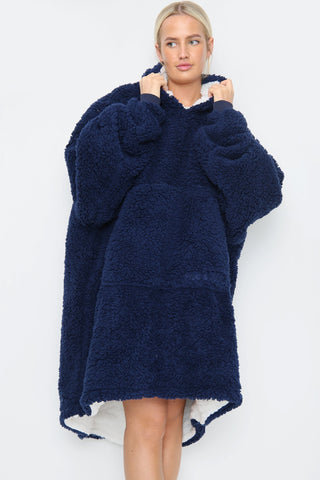Teddy Hooded Blanket Navy - TheHugSnugStore